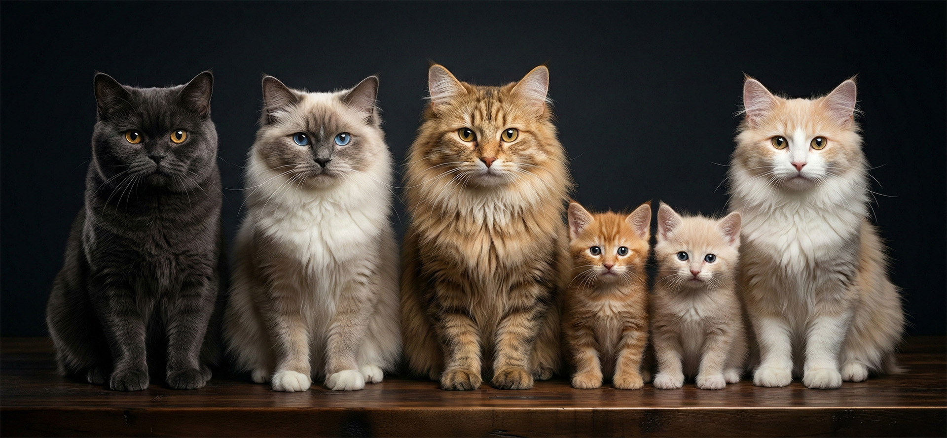 Koty rasowe różnych ras z kociętami