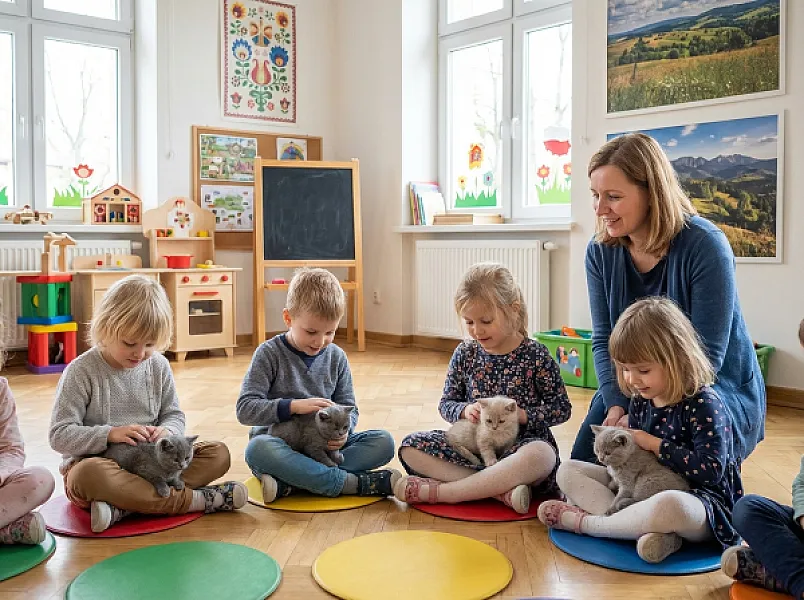 Wizyta przedszkolaków — kociaki uwielbiają dzieci!